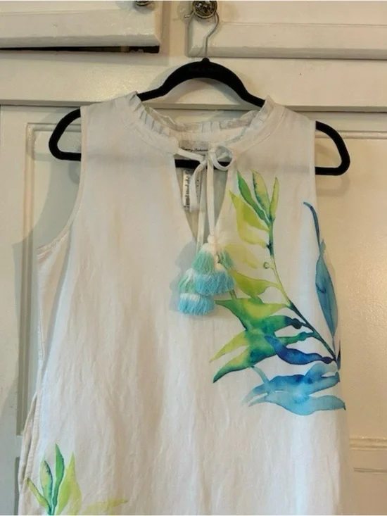 Tommy Bahama NEW Linen Sleeveless Women's Dress Size Small White Floral Tropical - Picture 4 of 4
